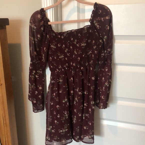 As U Wish Floral Long Sleeve Dress - Burgundy - Picture 5 of 8